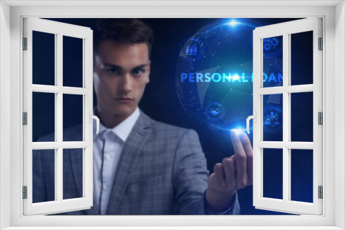 The concept of business, technology, the Internet and the network. A young entrepreneur working on a virtual screen of the future and sees the inscription: Personal loan