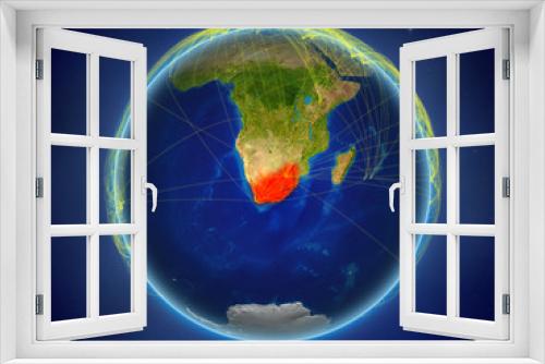 Fototapeta Naklejka Na Ścianę Okno 3D - South Africa from space on planet Earth with digital network representing international communication, technology and travel.