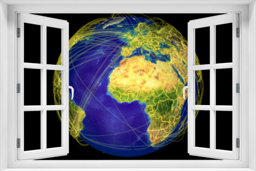 Fototapeta Naklejka Na Ścianę Okno 3D - Western Africa from space on Earth with country borders and lines representing international communication, travel, connections.