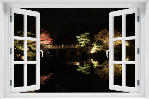 Fototapeta Naklejka Na Ścianę Okno 3D - Lighten Up Autumn Leaves at Night in Kyoto