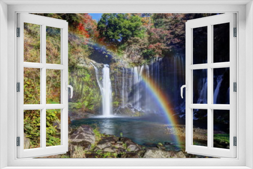 Fototapeta Naklejka Na Ścianę Okno 3D - 秋の白糸の滝と虹