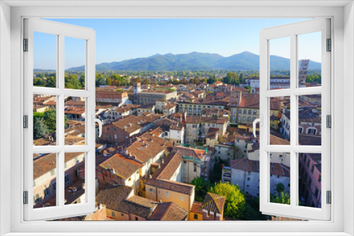 LUCCA,  Landscape view of Lucca, a historic city in Tuscany, Central Italy, seen from the top of the landmark Torre Guinigi tower