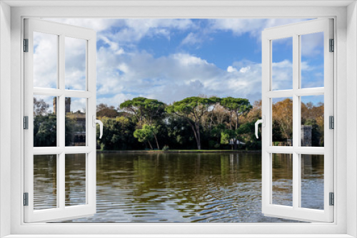 Fototapeta Naklejka Na Ścianę Okno 3D - Beautiful view of Torre del Lago Puccini from Lake Massaciuccoli, Lucca, Tuscany, Italy