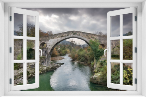 Fototapeta Naklejka Na Ścianę Okno 3D - Ancient Roman bridge in Cangas de Onis, Asturias, Spain.