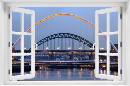 Fototapeta Naklejka Na Ścianę Okno 3D - Gateshead Millennium Bridge and the Tyne Bridge