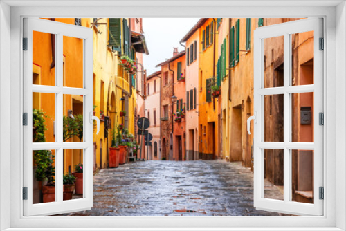 Fototapeta Naklejka Na Ścianę Okno 3D - Beautiful alley in Tuscany, Old town Montepulciano, Italy