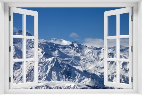 Fototapeta Naklejka Na Ścianę Okno 3D - View on snowy sunlight mountains and glacier in nice sunny evening