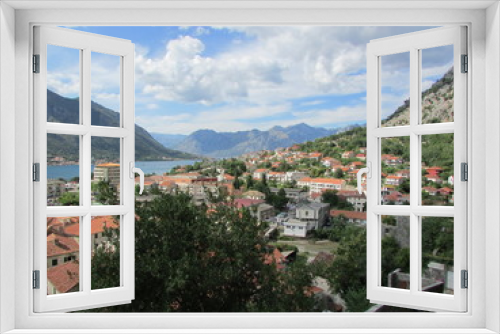 Panoramic view of Kotor old town and Kotor bay from city wall, Montenegro