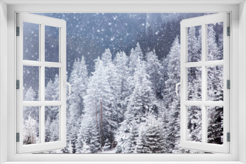Fototapeta Naklejka Na Ścianę Okno 3D - winter landscape with snowy fir trees in the mountains