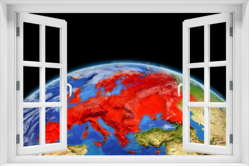 Fototapeta Naklejka Na Ścianę Okno 3D - Europe on planet planet Earth. Extremely detailed planet surface and clouds. Continent highlighted in red.