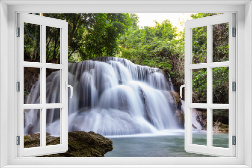 Fototapeta Naklejka Na Ścianę Okno 3D - Huai Mae Khamin Waterfall is one of the most popular in Khuean​ Srinagarindra​ National​ Park, Kanchanaburi, Thailand