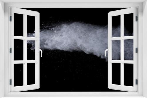 Fototapeta Naklejka Na Ścianę Okno 3D - White powder explosion on black background. Dust splatted isolated. Paint Holi.