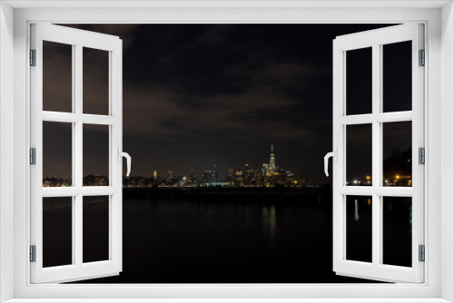 Fototapeta Naklejka Na Ścianę Okno 3D - Manhattan skyline panorama with Times Square lights at dusk, New York City