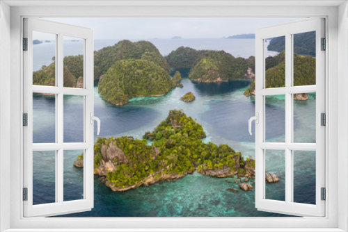 Fototapeta Naklejka Na Ścianę Okno 3D - Aerial of Remote Islands and Coral Reefs in Raja Ampat