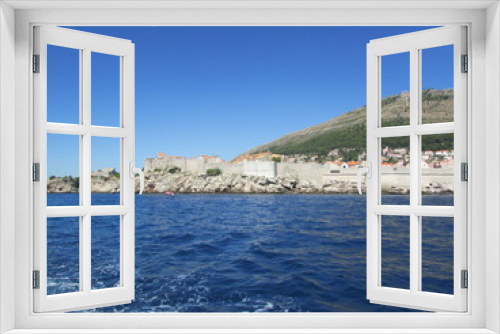 Panoramic view of all Dubrovnik old town from the adriatic sea, Croatia