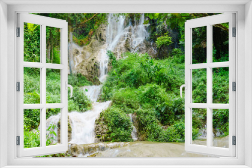 Fototapeta Naklejka Na Ścianę Okno 3D - beautiful limestone waterfall forest with soft water