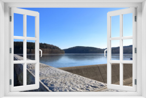 Fototapeta Naklejka Na Ścianę Okno 3D - dam barrage reservoir Klingenberg in Winter in Germany, Saxony