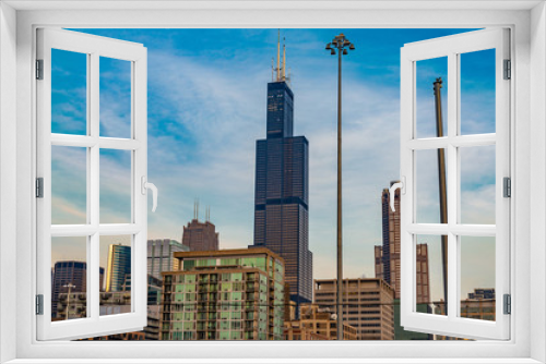 Fototapeta Naklejka Na Ścianę Okno 3D - Chicago skyline with blue and white sky.
