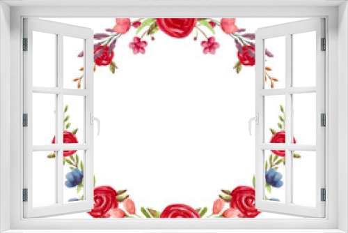 Fototapeta Naklejka Na Ścianę Okno 3D - Watercolor floral wreath with red roses. Hand painted flowers illustrarion.