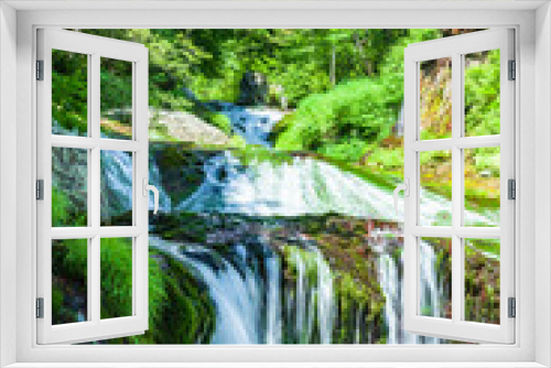 Fototapeta Naklejka Na Ścianę Okno 3D - 新緑の滝　おしどり隠しの滝