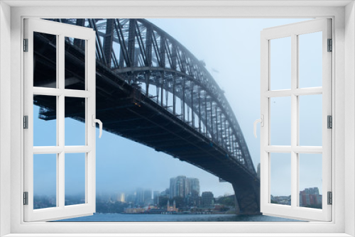Fototapeta Naklejka Na Ścianę Okno 3D - Sydney Harbour Bridge view in a foggy cold morning.