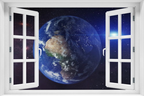 Fototapeta Naklejka Na Ścianę Okno 3D - Erde mit Milchstrasse im Universum - Supernova / Sonnensystem mit Planet  Weltall