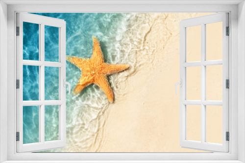 Fototapeta Naklejka Na Ścianę Okno 3D - Starfish on the summer beach. Summer background. Tropical sand beach
