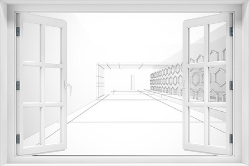 Fototapeta Naklejka Na Ścianę Okno 3D - Abstract white interior highlights future. Polygon drawing . Architectural background. 3D illustration and rendering