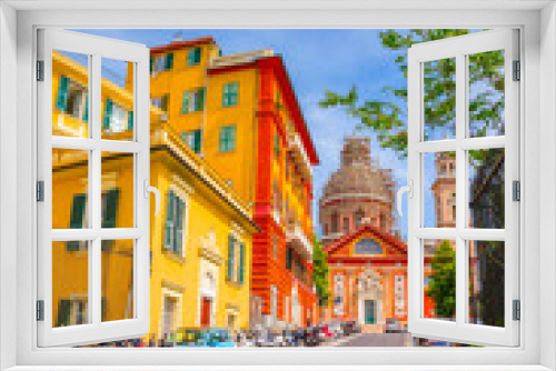 Fototapeta Naklejka Na Ścianę Okno 3D - Beautiful cozy streets of Genoa in  summer day, Liguria, Italy