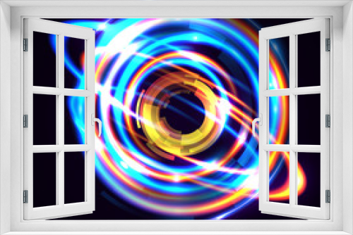 Fototapeta Naklejka Na Ścianę Okno 3D - Vector light effect. The object s light stroke. Circular lens flare. Abstract rotational lines. Power energy element. Luminous sci-fi. Shining neon lights cosmic abstract frame. Magic round frame.