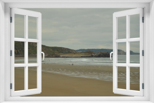 Fototapeta Naklejka Na Ścianę Okno 3D - Long And Extensive White Sand Shore On The Beach Of Las Salinas It Is Difficult To Differentiate The End Of The Sand. July 31, 2015. Playa De Las Salinas, Salinas City, Asturias, Spain.