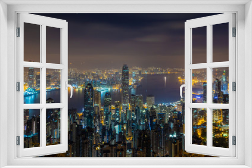 Fototapeta Naklejka Na Ścianę Okno 3D - Hong Kong, China - April 8, 2018 - View From The Peak ,Night Skyline of Hong Kong in China.