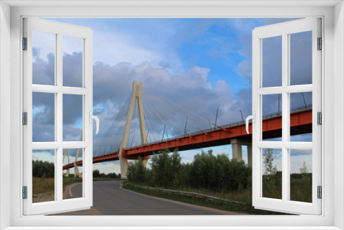 Fototapeta Naklejka Na Ścianę Okno 3D - Summer landscape with a view of the cable-stayed bridge on the river Oka, Murom, Russia.