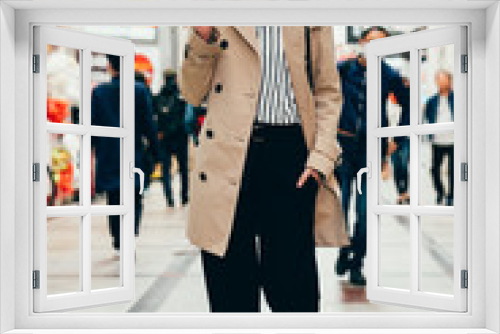 woman in smart casual suit walking joyful