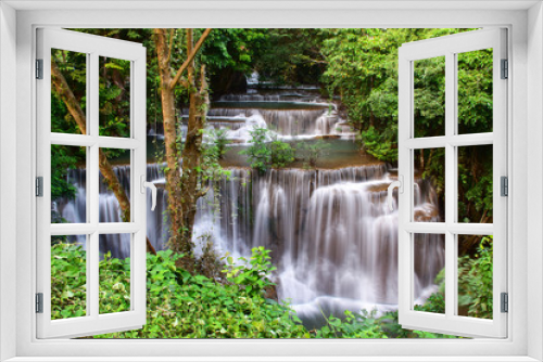 Fototapeta Naklejka Na Ścianę Okno 3D - Beautiful waterfall in wonderful rain forest of national park, Huay Mae Khamin waterfall, Kanchanaburi Province, Thailand