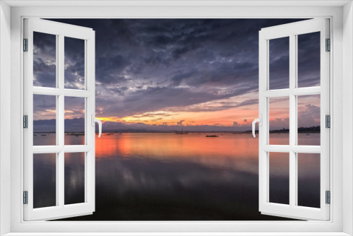 Fototapeta Naklejka Na Ścianę Okno 3D - Beautiful lake view evening of cloudy sky with colorful of red light in the sky background, sunset at Kwan Phayao, Phayao Province, northern of Thailand.