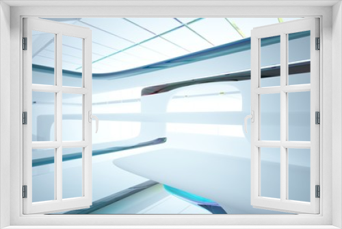 Fototapeta Naklejka Na Ścianę Okno 3D - White smooth abstract architectural background whith colored gradient lines . 3D illustration and rendering