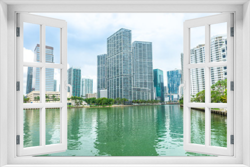 Fototapeta Naklejka Na Ścianę Okno 3D - The Miami downtown skyline architecture and reflections