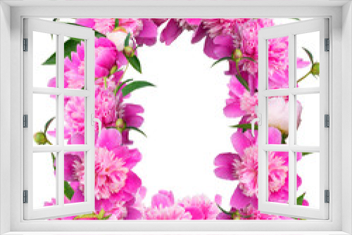 Fototapeta Naklejka Na Ścianę Okno 3D - Pink peonies festive floral frame for design