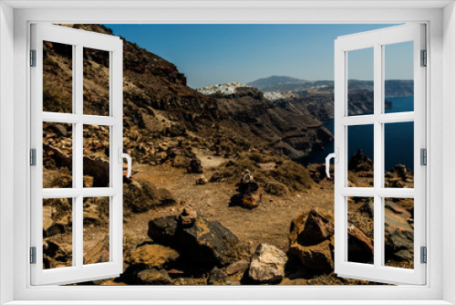Fototapeta Naklejka Na Ścianę Okno 3D - Santorini Fira, Greece - landscape with volcanic rocks