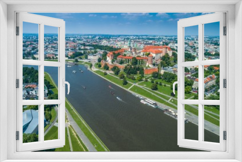 Fototapeta Naklejka Na Ścianę Okno 3D - Zamek Królewski Wawel w Krakowie, nad rzeką Wisłą. Zdjęcie z drona