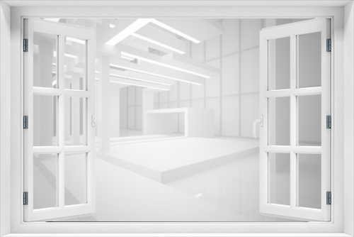 Fototapeta Naklejka Na Ścianę Okno 3D - Abstract white interior of the future, with neon lighting. 3D illustration and rendering