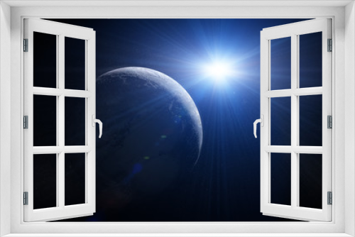 Fototapeta Naklejka Na Ścianę Okno 3D - Weltall - Weltraum mit Sonne im Gegenlicht (blau, schwarz)