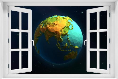 Fototapeta Naklejka Na Ścianę Okno 3D - 3D Low Poly Earth - Asia & Australia - Beautiful Illustration Over a Background of Stars