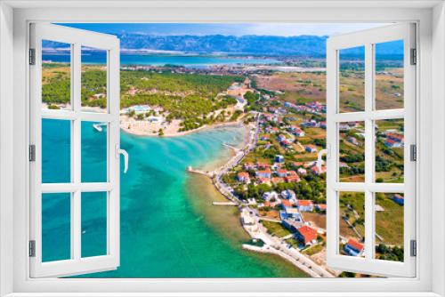 Fototapeta Naklejka Na Ścianę Okno 3D - Aerial view of Zaton tourist waterfront and Velebit mountain background