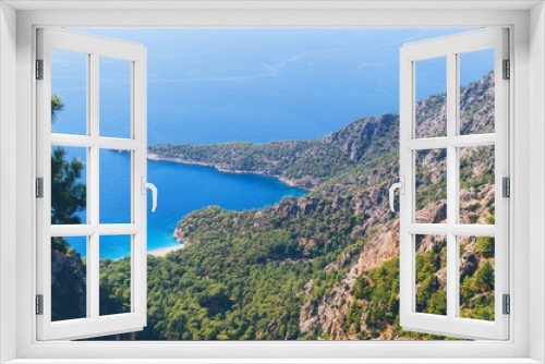 Fototapeta Naklejka Na Ścianę Okno 3D - Turkey landscape with blue sea, sky, green hills and mountains