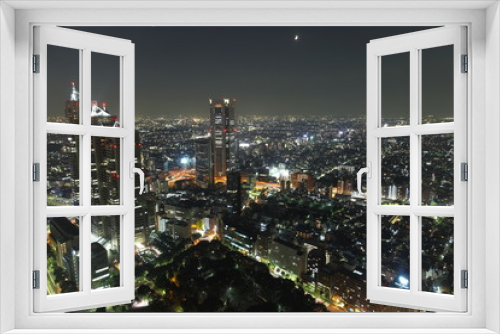 Fototapeta Naklejka Na Ścianę Okno 3D - Tokyo at night panorama with illuminated skyscrapers