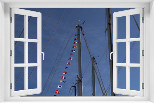 Fototapeta Naklejka Na Ścianę Okno 3D - mast and rigging of ship,sky,blue,sailing,view,ship,steel