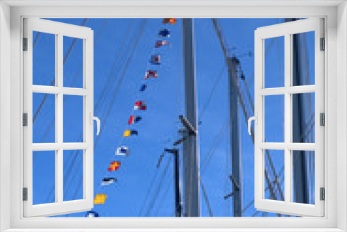 Fototapeta Naklejka Na Ścianę Okno 3D - mast and rigging of cruise ship,sailing, steel, wires, pole,sail 