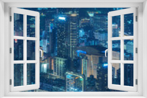 Fototapeta Naklejka Na Ścianę Okno 3D - Night scene of aerial view of midtown of Hong Kong City